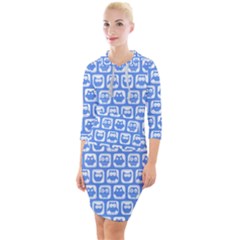 Blue And White Owl Pattern Quarter Sleeve Hood Bodycon Dress by GardenOfOphir