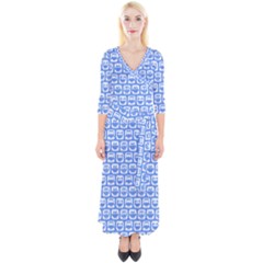 Blue And White Owl Pattern Quarter Sleeve Wrap Maxi Dress by GardenOfOphir