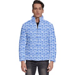 Blue And White Owl Pattern Men s Puffer Bubble Jacket Coat by GardenOfOphir