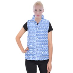 Blue And White Owl Pattern Women s Button Up Vest by GardenOfOphir