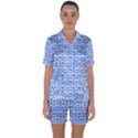 Blue And White Owl Pattern Satin Short Sleeve Pajamas Set View1