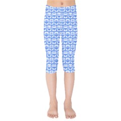 Blue And White Owl Pattern Kids  Capri Leggings  by GardenOfOphir