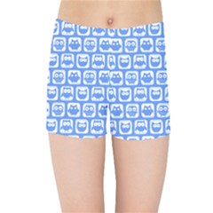 Blue And White Owl Pattern Kids  Sports Shorts by GardenOfOphir