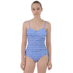 Blue And White Owl Pattern Sweetheart Tankini Set by GardenOfOphir