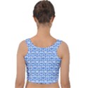 Blue And White Owl Pattern Velvet Crop Top View2