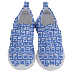 Blue And White Owl Pattern Kids  Velcro No Lace Shoes by GardenOfOphir