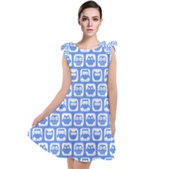 Blue And White Owl Pattern Tie Up Tunic Dress by GardenOfOphir