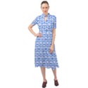 Blue And White Owl Pattern Keyhole Neckline Chiffon Dress View1