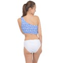 Blue And White Owl Pattern Spliced Up Bikini Top  View2