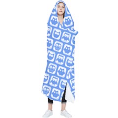 Blue And White Owl Pattern Wearable Blanket by GardenOfOphir