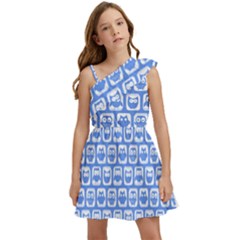 Blue And White Owl Pattern Kids  One Shoulder Party Dress by GardenOfOphir