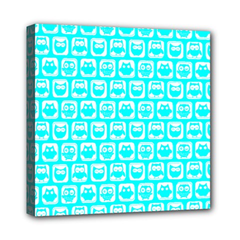 Aqua Turquoise And White Owl Pattern Mini Canvas 8  X 8  (stretched) by GardenOfOphir