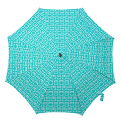 Aqua Turquoise And White Owl Pattern Hook Handle Umbrellas (large) by GardenOfOphir