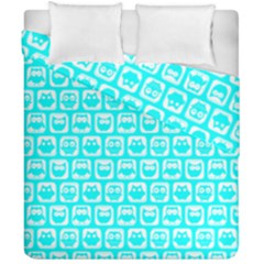 Aqua Turquoise And White Owl Pattern Duvet Cover Double Side (california King Size) by GardenOfOphir