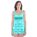 Aqua Turquoise And White Owl Pattern Skater Dress Swimsuit View1