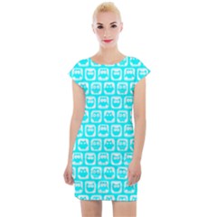 Aqua Turquoise And White Owl Pattern Cap Sleeve Bodycon Dress by GardenOfOphir