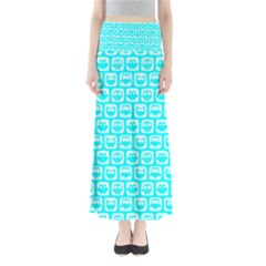 Aqua Turquoise And White Owl Pattern Full Length Maxi Skirt by GardenOfOphir