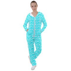 Aqua Turquoise And White Owl Pattern Women s Tracksuit by GardenOfOphir