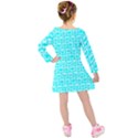 Aqua Turquoise And White Owl Pattern Kids  Long Sleeve Velvet Dress View2