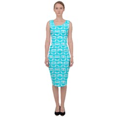 Aqua Turquoise And White Owl Pattern Sleeveless Pencil Dress by GardenOfOphir