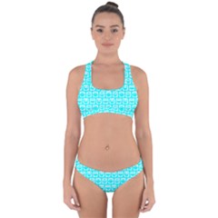 Aqua Turquoise And White Owl Pattern Cross Back Hipster Bikini Set by GardenOfOphir