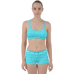 Aqua Turquoise And White Owl Pattern Perfect Fit Gym Set by GardenOfOphir