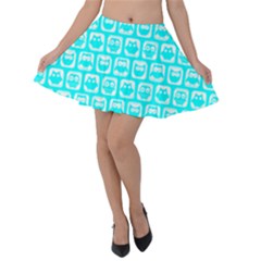 Aqua Turquoise And White Owl Pattern Velvet Skater Skirt by GardenOfOphir