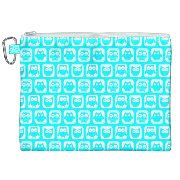 Aqua Turquoise And White Owl Pattern Canvas Cosmetic Bag (XXL)