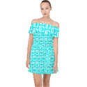 Aqua Turquoise And White Owl Pattern Off Shoulder Chiffon Dress View1