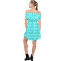 Aqua Turquoise And White Owl Pattern Off Shoulder Chiffon Dress View2