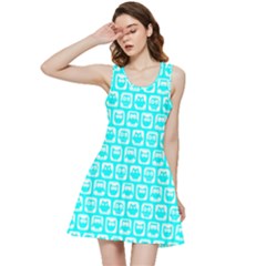 Aqua Turquoise And White Owl Pattern Inside Out Racerback Dress by GardenOfOphir