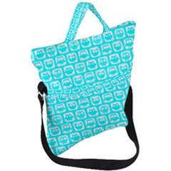 Aqua Turquoise And White Owl Pattern Fold Over Handle Tote Bag by GardenOfOphir