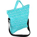 Aqua Turquoise And White Owl Pattern Fold Over Handle Tote Bag View1