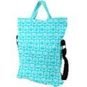 Aqua Turquoise And White Owl Pattern Fold Over Handle Tote Bag View2