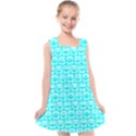 Aqua Turquoise And White Owl Pattern Kids  Cross Back Dress View1