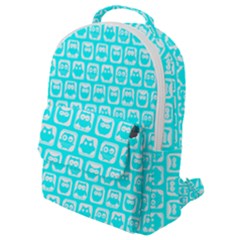 Aqua Turquoise And White Owl Pattern Flap Pocket Backpack (small) by GardenOfOphir