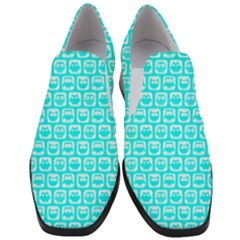 Aqua Turquoise And White Owl Pattern Women Slip On Heel Loafers by GardenOfOphir