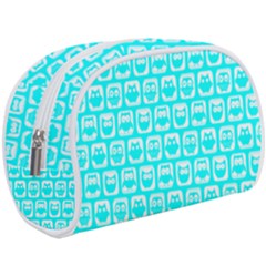 Aqua Turquoise And White Owl Pattern Make Up Case (large) by GardenOfOphir