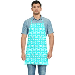 Aqua Turquoise And White Owl Pattern Kitchen Apron by GardenOfOphir