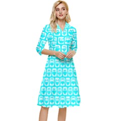 Aqua Turquoise And White Owl Pattern Classy Knee Length Dress by GardenOfOphir