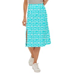 Aqua Turquoise And White Owl Pattern Midi Panel Skirt by GardenOfOphir