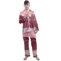 Hills Water Lake Sun Sunrise Lines Drawing Boho Men s Long Sleeve Satin Pajamas Set by Ravend