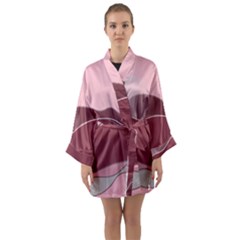 Hills Water Lake Sun Sunrise Lines Drawing Boho Long Sleeve Satin Kimono by Ravend