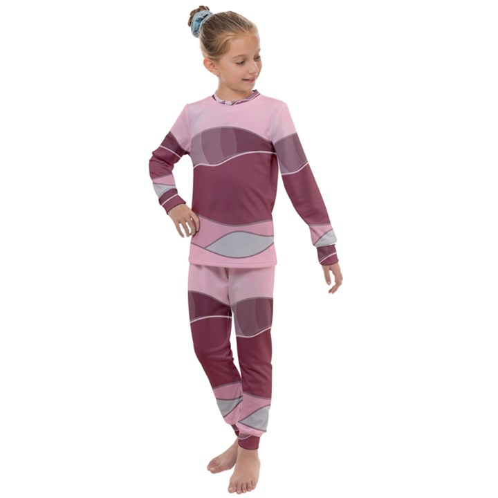 Hills Water Lake Sun Sunrise Lines Drawing Boho Kids  Long Sleeve Set 