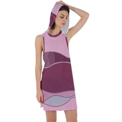 Hills Water Lake Sun Sunrise Lines Drawing Boho Racer Back Hoodie Dress by Ravend