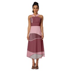 Hills Water Lake Sun Sunrise Lines Drawing Boho Sleeveless Cross Front Cocktail Midi Chiffon Dress by Ravend