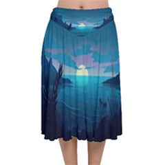 Ai Generated Ocean Sea Water Anime Nautical Velvet Flared Midi Skirt by Ravend