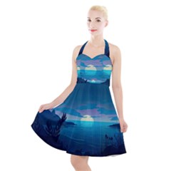 Ai Generated Ocean Sea Water Anime Nautical Halter Party Swing Dress  by Ravend