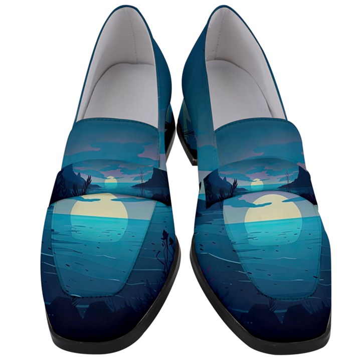 Ai Generated Ocean Sea Water Anime Nautical Women s Chunky Heel Loafers