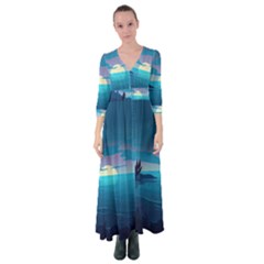 Ai Generated Ocean Sea Water Anime Nautical Button Up Maxi Dress by Ravend